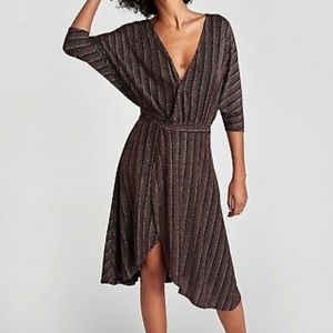 Zara Metallic Black and Gold Wrap Dress